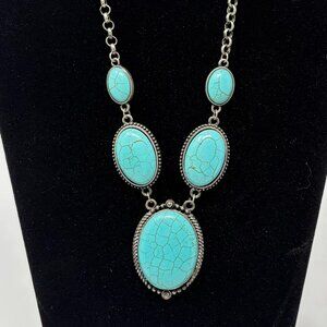 Southwestern Style Turquoise Color Cabochon Stones Chain Necklace Jewelry